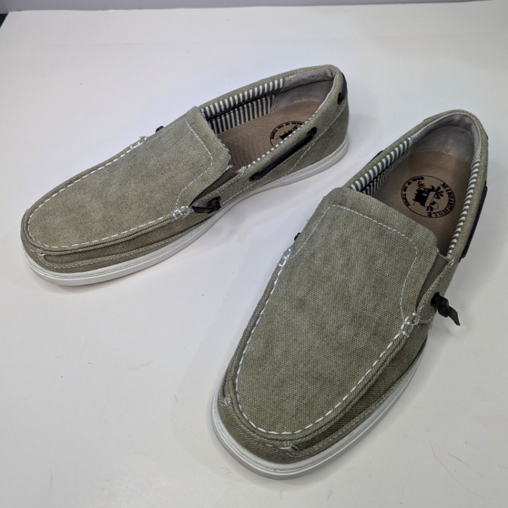 Margaritaville Dock Canvas Slip-On Boat Shoes -Lt Khaki /Olive Green Men's 13